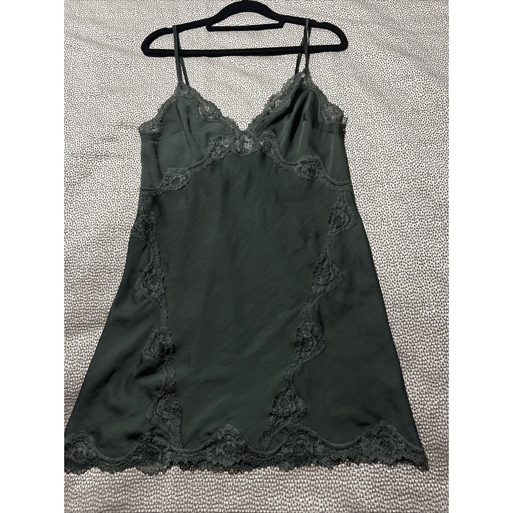 Vintage Victorias Secret Green Slip Dress Tunic Top Small Satin Lace Chemise